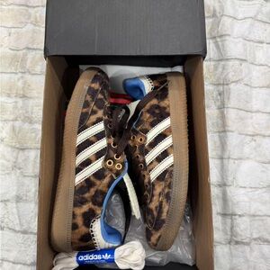 Adidas Leopard Print Sneakers with Blue Accents